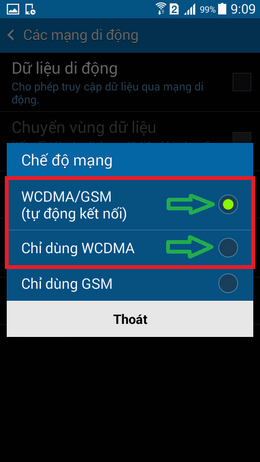 chọn chế độ 3g, hoặc ưu tiên 3G